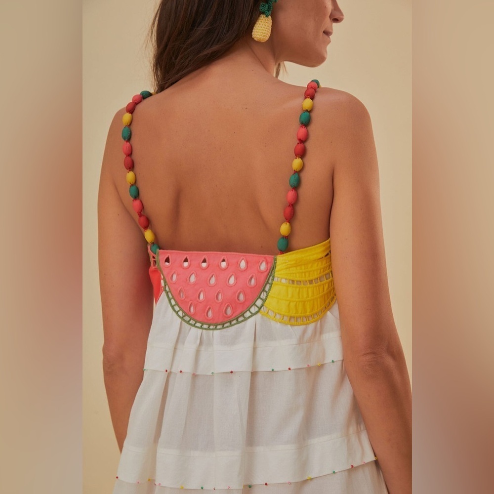 New! FARM Rio Embroidered Fruits Richelieu Cotton Maxi Dress 🍓🍇🍉 Medium - Picture 6 of 16